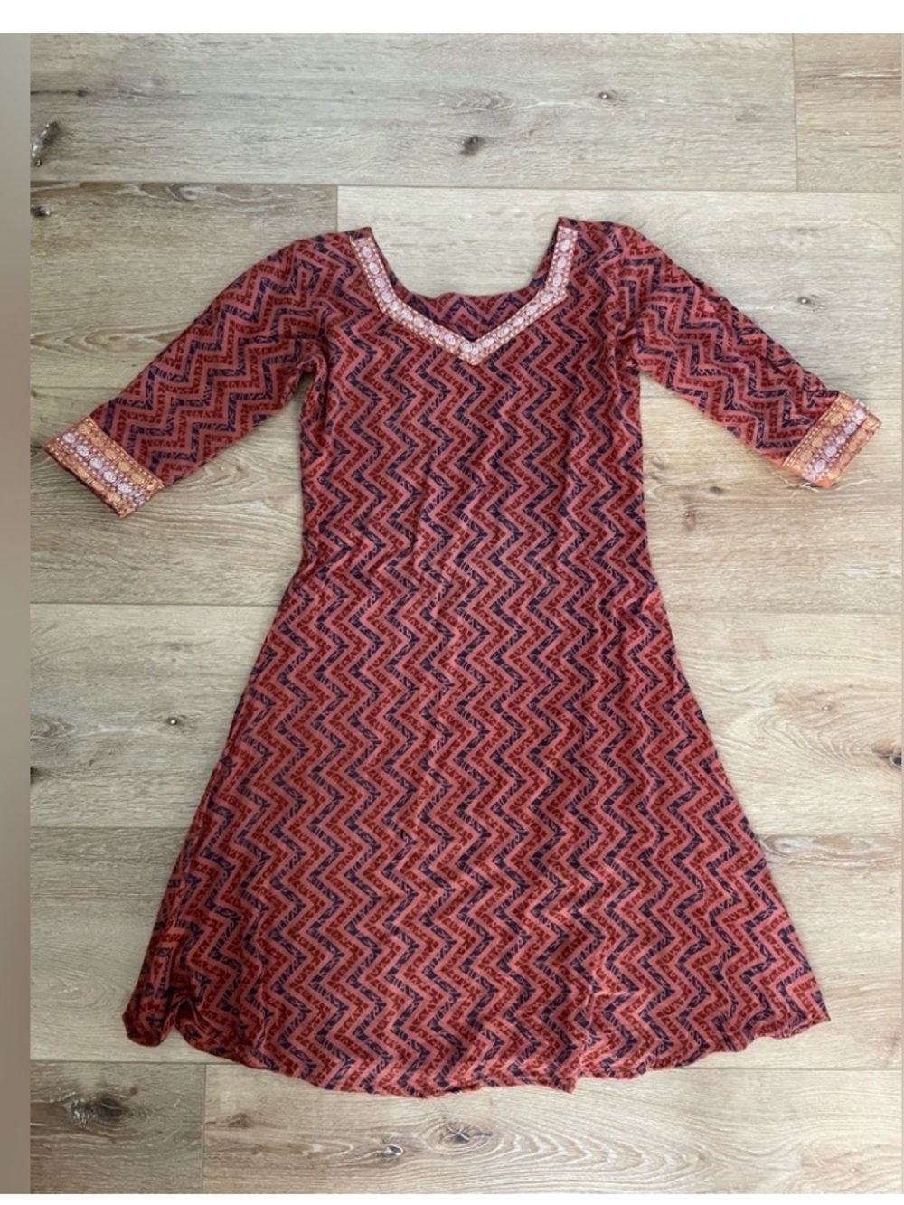 Vintage orange zig zag print cotton shift dress size XS